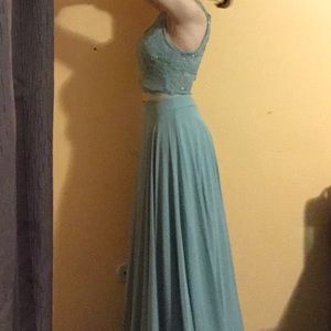 Floor-length Light Teal Two-Piece Dress
